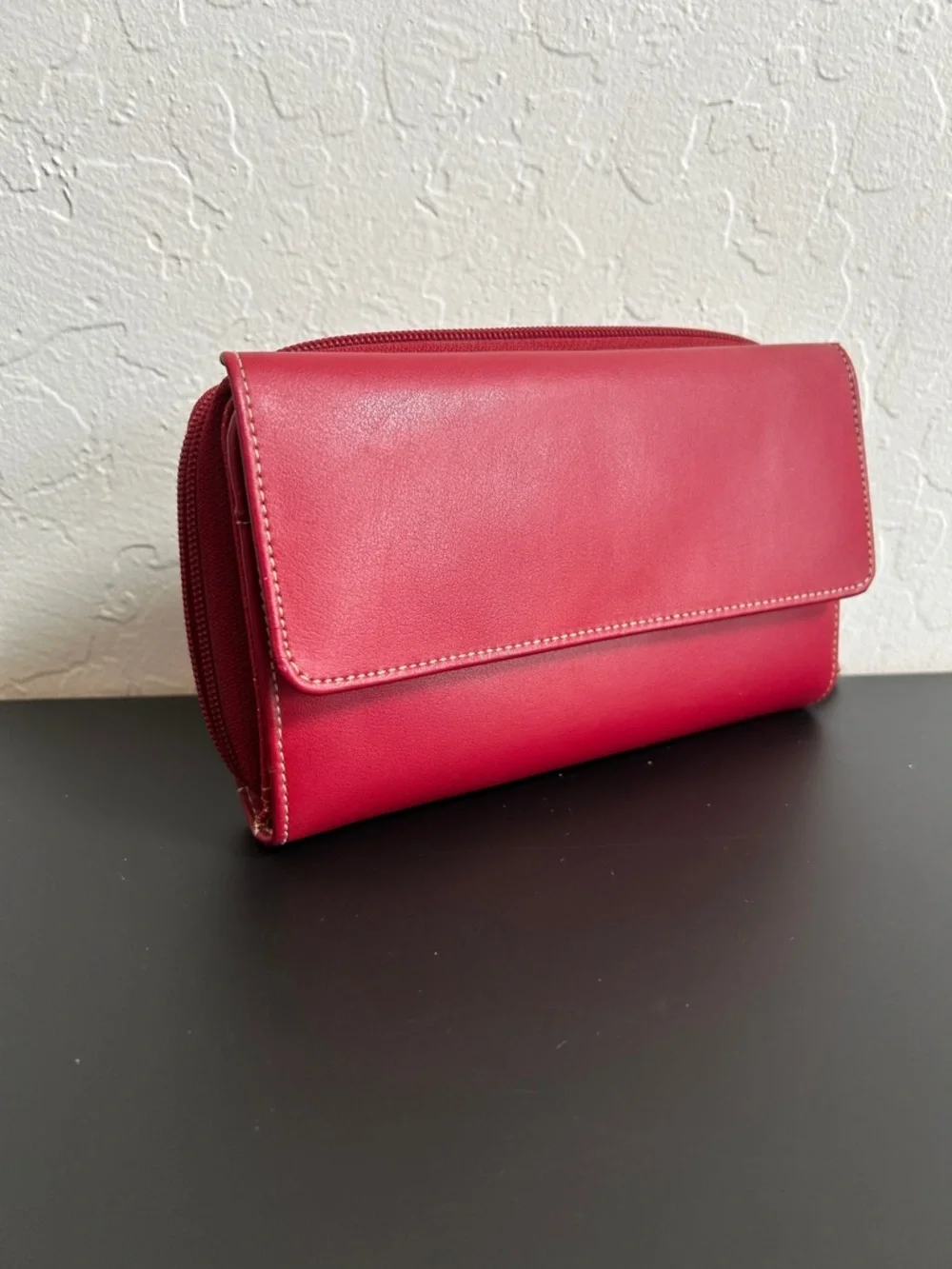 Genuine Leather Classic Red Women's Clutch Wallet with Card Organizer